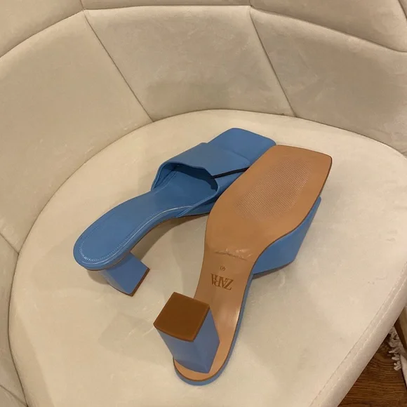 Zara blue leather heeled sandals - Picture 8 of 11